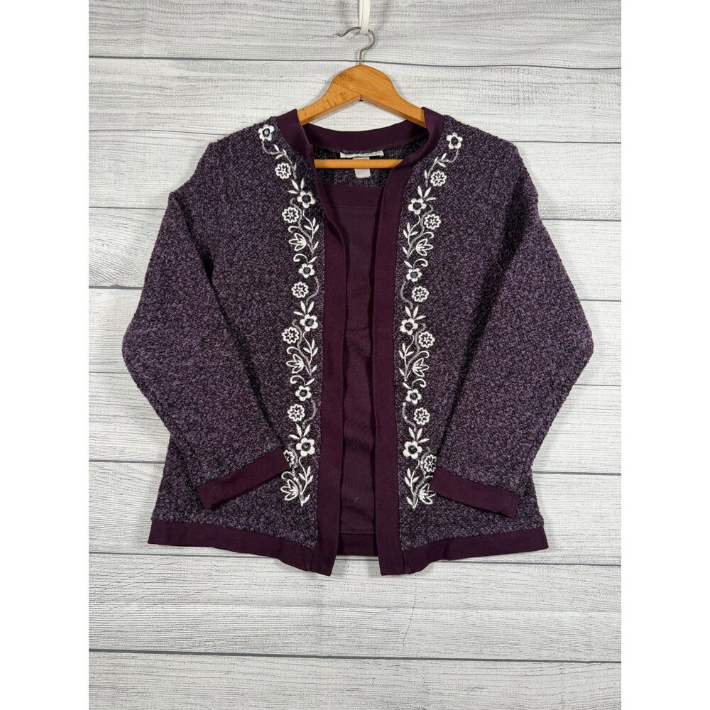 Cathy Daniels Womens 2X Purple Floral Embroidered Sequin Cardigan Sweater 4155